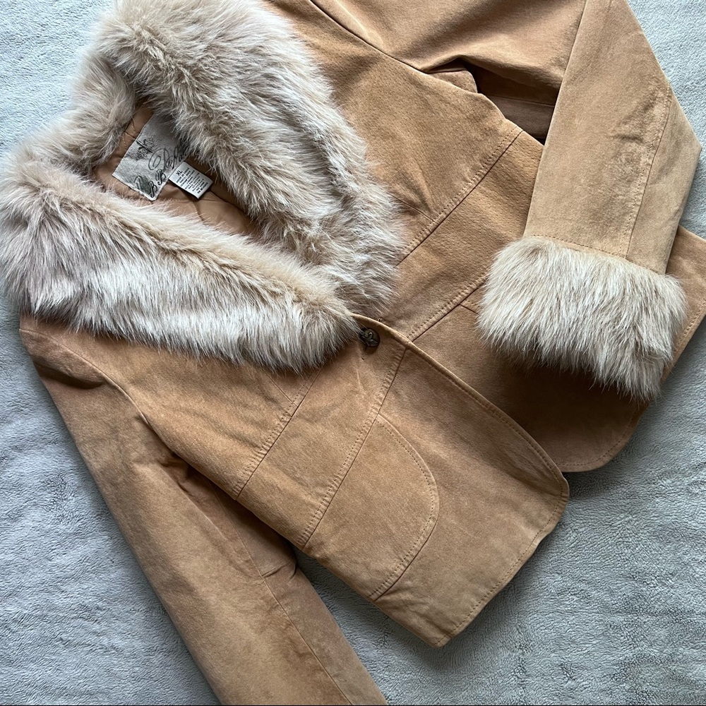 BB Dakota Vintage Y2K Leather Faux Fur Penny Lane Coat Boho Short Jacket